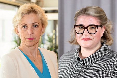 Porträttbilder av Maria Strandberg hälso- och sjukvårdsdirektör och Viktoria Jansson (M) hälso- och sjukvårdsnämndens ordförande