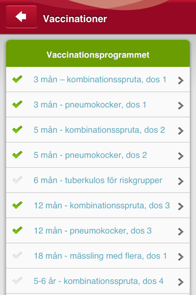 1177 BVC-app visar vaccinationsprogrammet