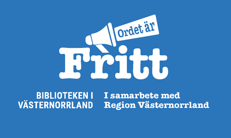 Logotyp för Ordet är fritt i vitt mot blå bakgrund. 