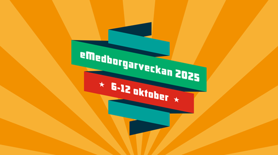 En illustrerad banderoll där det står emedborgarveckan 2025 och 6-12 oktober.