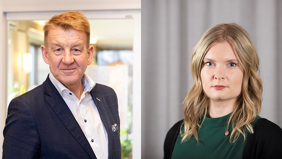 Porträttbild av Anders Sylvan, tf hälso- och sjukvårdsdirektör och Elina Backlund Arab som är ordförande i hälso- och sjukvårdsnämnden