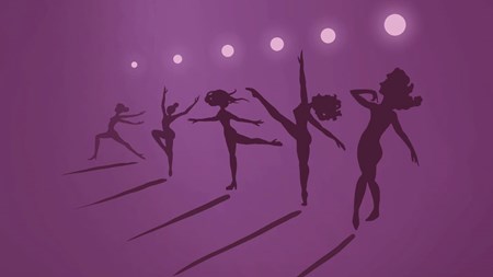 Tecknade siluetter av 5 personer som dansar