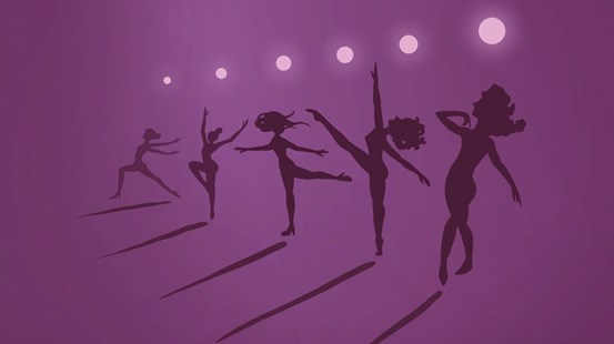 Tecknade siluetter av 5 personer som dansar