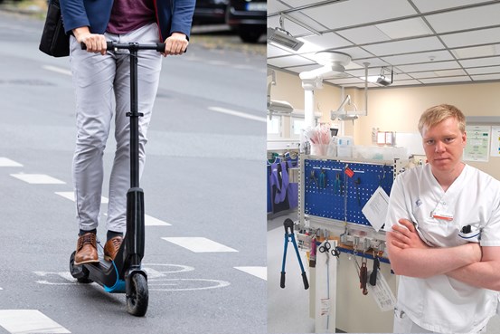 Läkaren Fredrik Gerdsdorff står med armarna i kors inne på traumarummet på kirurgkliniken