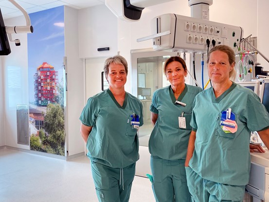 Åsa Gidlund Persson, operationssjuksköterska, Helena Olsson, operations- och narkossjuksköterska och Karin Söderberg, enhetschef vid operation i Örnsköldsvik.