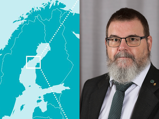 Bildcollage med karta över Kvarken-området till vänster och foto av regionrådet Jonny Lundin till höger.
