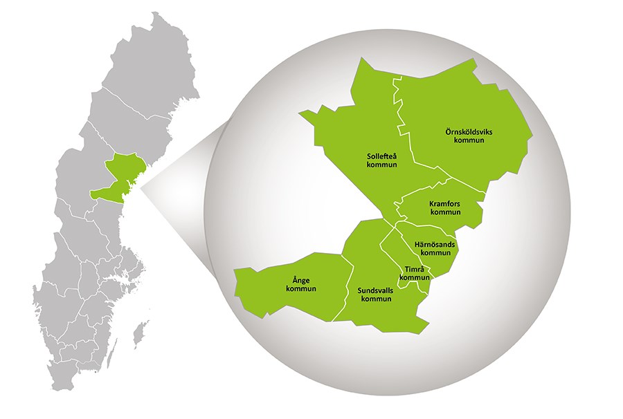 alt='Karta som visar Västernorrlands län med kommunerna Ånge, Sundsvall, Timrå, Härnösand, Kramfors, Sollefteå och Örnsköldsvik.'