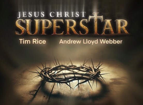 Dekorativ bild på törnekrona samt texten Jesus Christ Superstar.