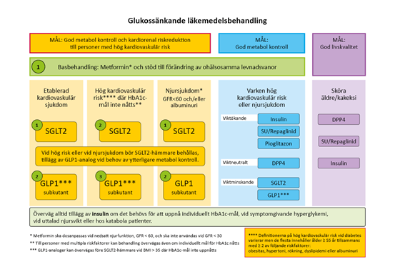Bild visar matris för glukossänkande läkemedelsbehandling