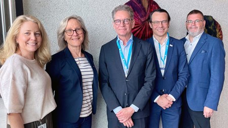 Från vänster: Tillväxtchef Maria Lidgren, regional utvecklingsdirektör Märta Molin, Håkan Forsberg, generaldirektör för Svenska ESF-rådet, Per-Åke Fredriksson, regionchef Mellersta Norrland och Jonny Lundin (C), ordförande för regionala utvecklingsnämnden. 
