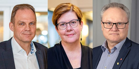 Tre porträttbilder föreställande:ekonomidirektör Dick Rytterdahl, regiondirektör Åsa Bellander och regionstyrelsens ordförande Glenn Nordlund (S)