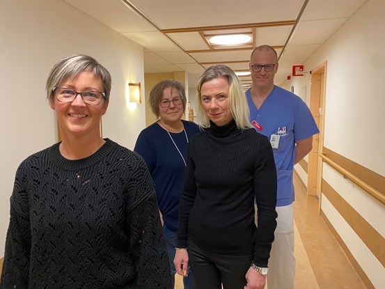 Linda Backman, demenssjuksköterska vid Örnsköldsviks kommun, Ann-Mari Westerlund, demenssjuksköterska vid geriatriska avdelningen, Andrea Grafström, biståndshandläggare vid Örnsköldsviks kommun, Jonas Nyfelt, specialistläkare geriatrik, ingår i demensprojektet.
