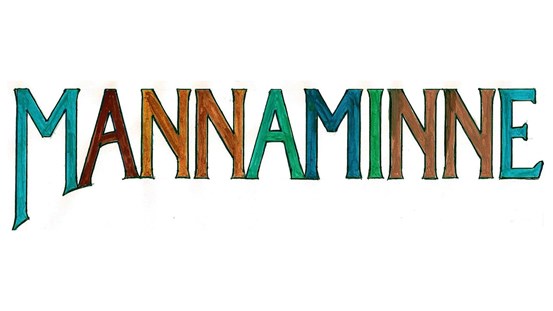 Logotyp, texten Mannaminne i olika färger. 