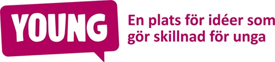 Logotyp med ordet Young i pratbubbla och texten “En plats för idéer som gör skillnad för unga”.