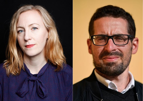 Bildcollage med : Kerstin Almegård, förläggare och ordförande i Svenska PEN, och Marcin de Kaminski, expert på teknik och mänskliga rättigheter.