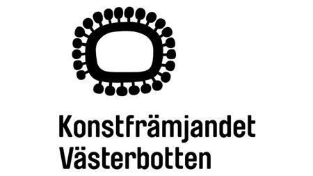 Logotyp Konstfrämjandet Västerbotten i svart mot vit botten. 