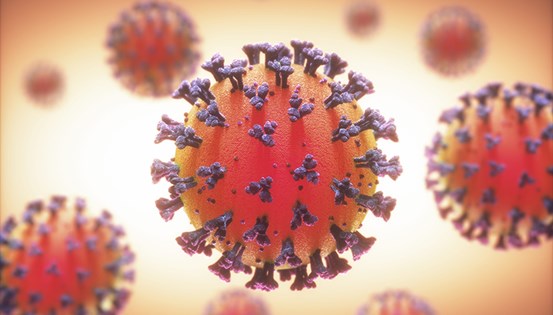covidvirus, illustration i närbild