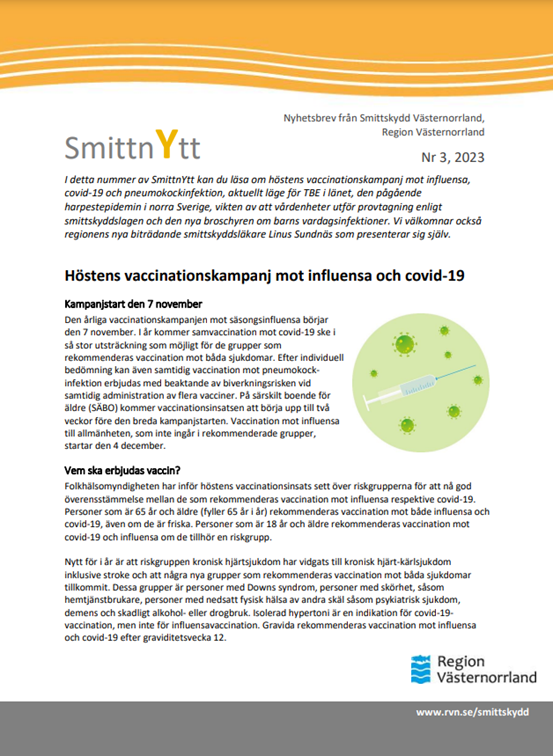 Ett skärmklipp på en sida av Smittnytt