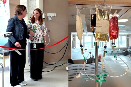 Åsa Andersson enhetschef för dialysen och Maria Lundin enhetschef för dagvården klippte bandet under invigningen. 