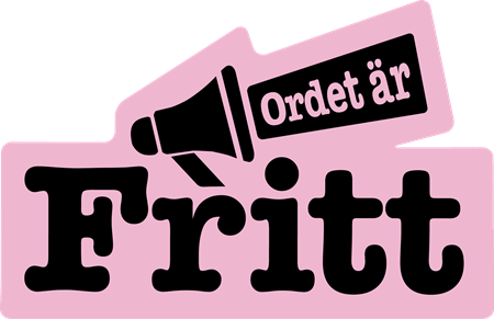 Symbol för Ordet är fritt i rosa och svart färg. 