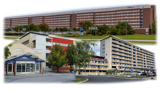 Collage av länets tre sjukhus