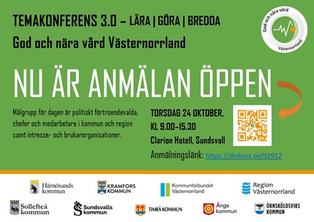 Textplatta med texten att nu är anmälan öppen med qr-kod till anmälsningslänken. 