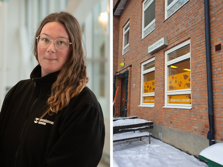 Annikki Olsson vid samhällsrummet i Trehörningsjö