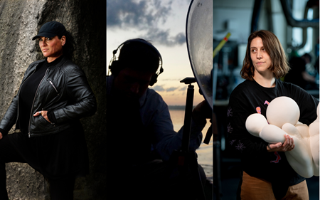Bildmontage med de tre konstnärerna Eija Hetekivi Olsson, Pablo Sanz Almoguera och Mari Anari.