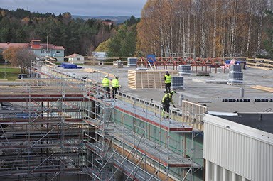 Takarbete på bygget för nya onkologen i Sundsvall