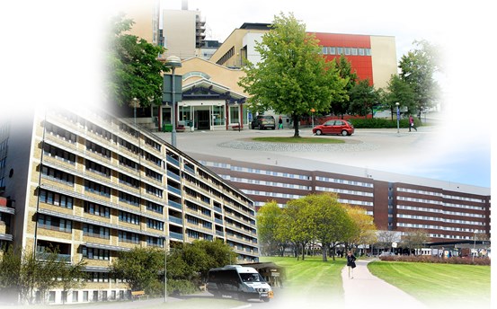 collage över de tre sjukhusen i länet