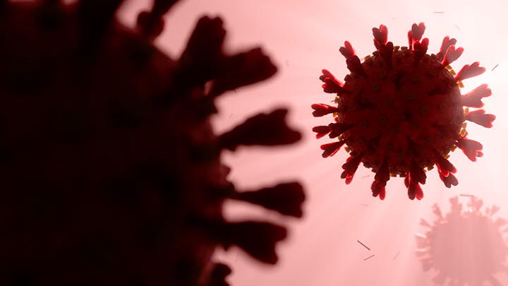 Illustration av Coronaviruset i rött
