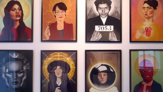 Verk av Elin Sandström, The Sisterhood Saints, digital målning (detalj).