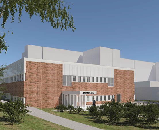 Ny byggnad för onkologen, en fiktiv bild som visar byggnadens nya entré