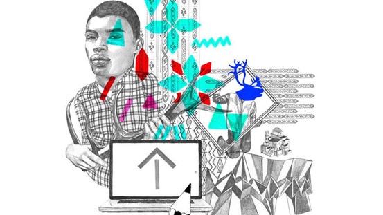 Illustration av Beata Boucht. Teckning i blyerts i collage-stil.