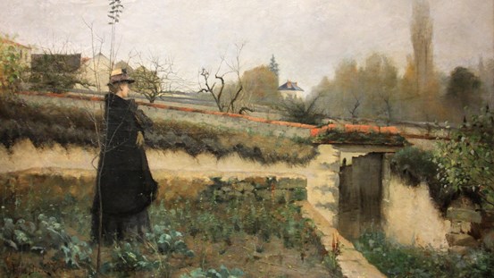 Julia Beck, Kvinnogestalt vid stenmur, 1883 (målad i Grez-sur-Loing). Foto: Ida Rödén.