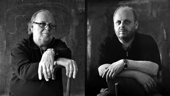 Montage av två svartvita porträttfoton föreställande Lars Ahlström. Det vänstra är taget 2019, det högra är taget 1994.