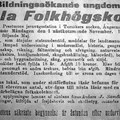 Tidningsartikel på gammalsvenska om utbildningssökande ungdom på Hola Folkhögskola.