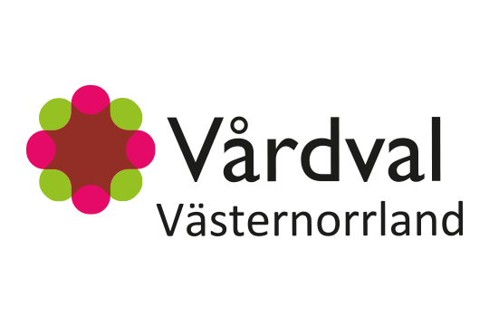 Logotyp för Vårdval Västernorrland i form av en stiliserad blomma och text Vårdval Västernorrland