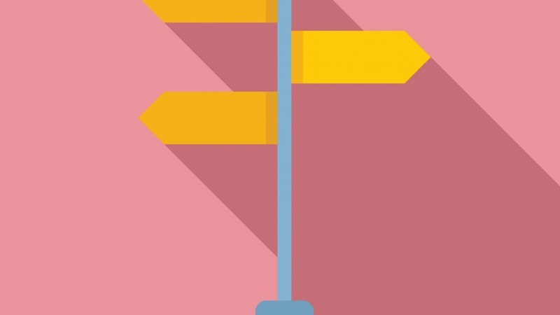 Illustration av vägskylt som pekar ut flera platser i olika riktningar