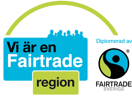 Fairtrade-loggan med texten "Vi är en Fairtrade region"