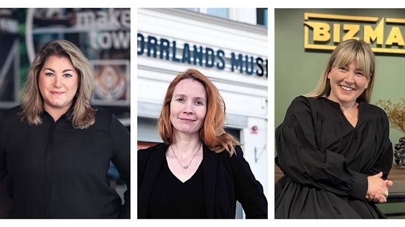 Från vänster: Frida Knutsson, vd på innovationsbolaget, Jenny Samuelsson, Museichef på Västernorrlands museum, Anna Kollberg, framtidsstrateg på BizMaker och ansvarig för projekt RE:DO.