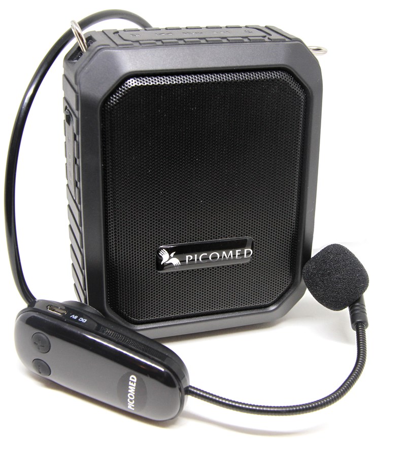 Liten högtalare med headset