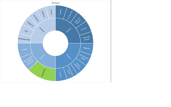 Årshjul för utbildningar i hjälpmedel, textalternativ finns på egen sida , länk under bild.