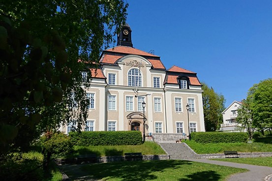 Skolan omringad av ett grönområde.