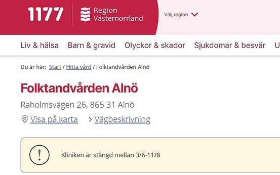 Bild på Folktandvården Alnös sida på 1177.se.